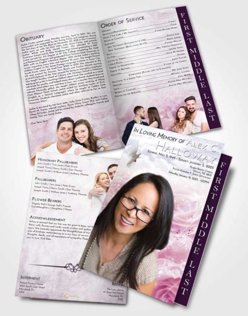 2 Page Graduated Step Fold Funeral Program Template Brochure Lavender Sunrise Floral Relaxation