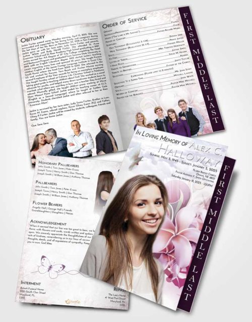 2 Page Graduated Step Fold Funeral Program Template Brochure Lavender Sunrise Floral Wish