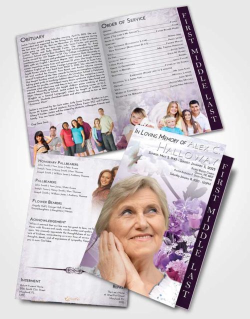2 Page Graduated Step Fold Funeral Program Template Brochure Lavender Sunrise Floral Wonderland