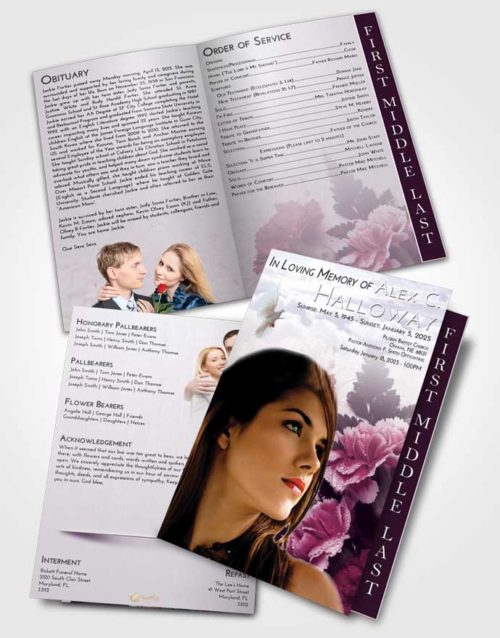 2 Page Graduated Step Fold Funeral Program Template Brochure Lavender Sunrise Flower Magic