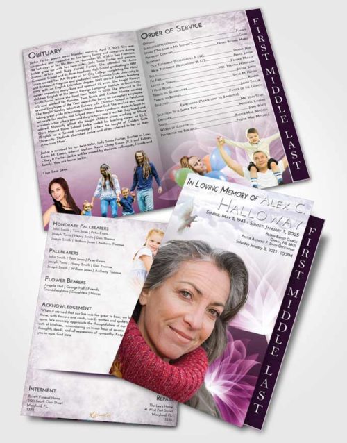 2 Page Graduated Step Fold Funeral Program Template Brochure Lavender Sunrise Flower Peace