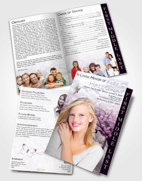 2 Page Graduated Step Fold Funeral Program Template Brochure Lavender Sunrise Flowering Path