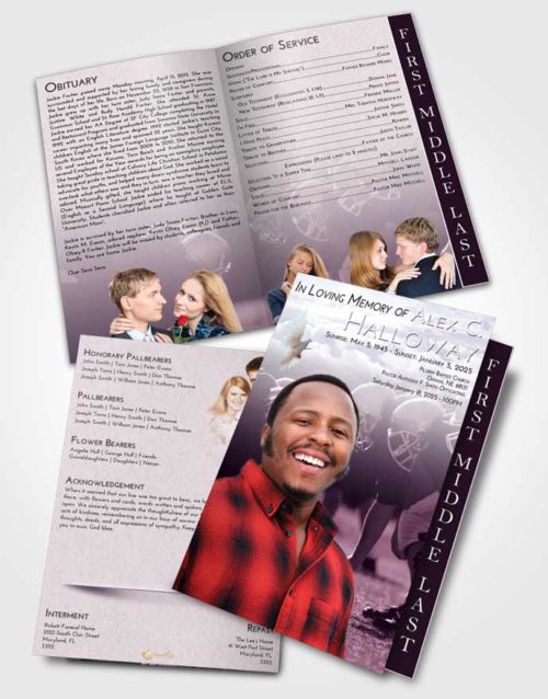 2 Page Graduated Step Fold Funeral Program Template Brochure Lavender Sunrise Football Day