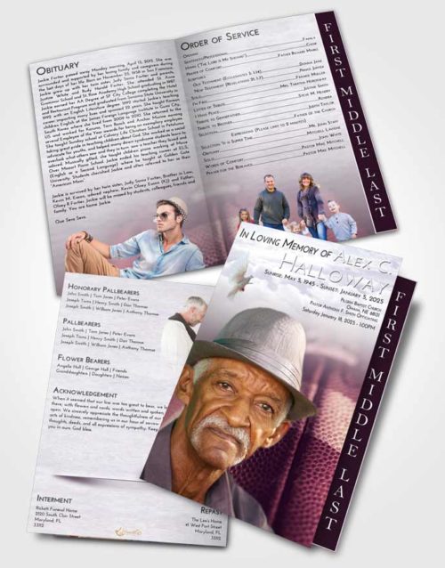 2 Page Graduated Step Fold Funeral Program Template Brochure Lavender Sunrise Football Journey
