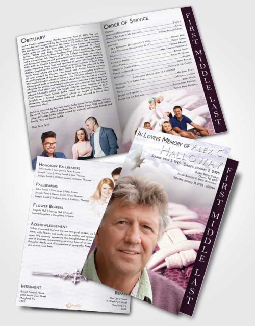 2 Page Graduated Step Fold Funeral Program Template Brochure Lavender Sunrise Football Life