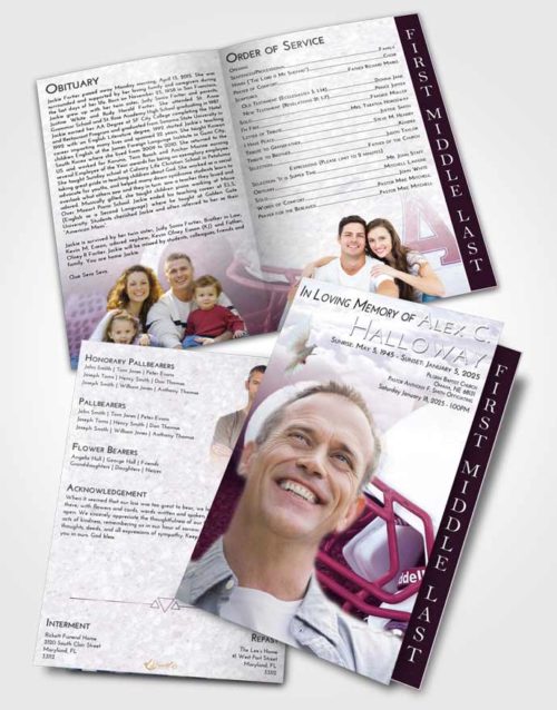 2 Page Graduated Step Fold Funeral Program Template Brochure Lavender Sunrise Football Party
