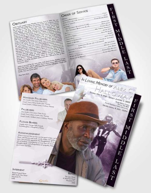 2 Page Graduated Step Fold Funeral Program Template Brochure Lavender Sunrise Football Serenity