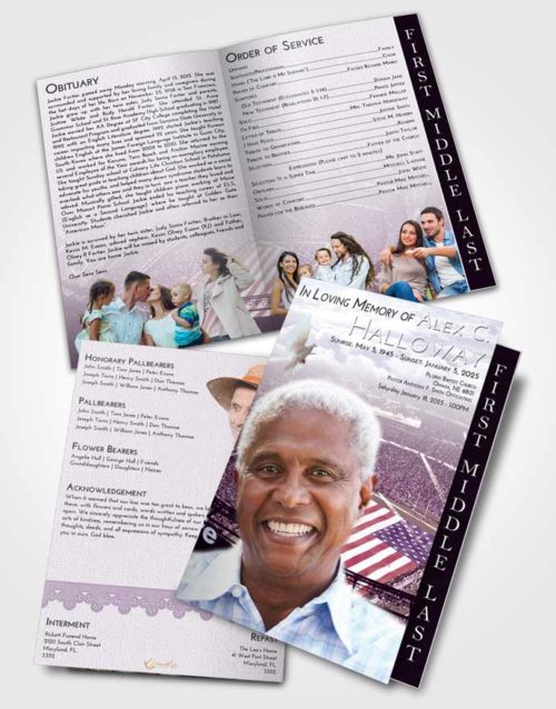 2 Page Graduated Step Fold Funeral Program Template Brochure Lavender Sunrise Football Stadium