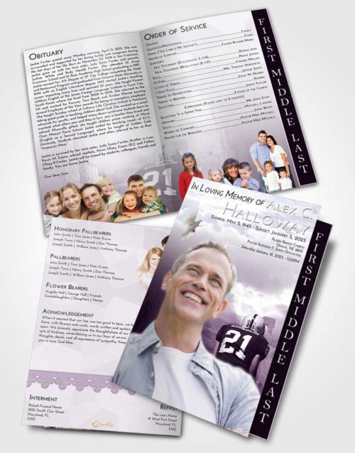 2 Page Graduated Step Fold Funeral Program Template Brochure Lavender Sunrise Football Victory
