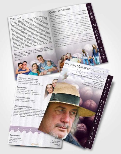 2 Page Graduated Step Fold Funeral Program Template Brochure Lavender Sunrise Foul Ball