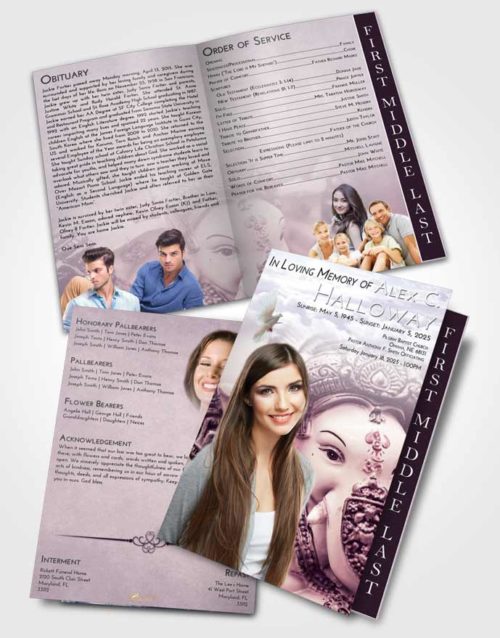 2 Page Graduated Step Fold Funeral Program Template Brochure Lavender Sunrise Ganesha Desire