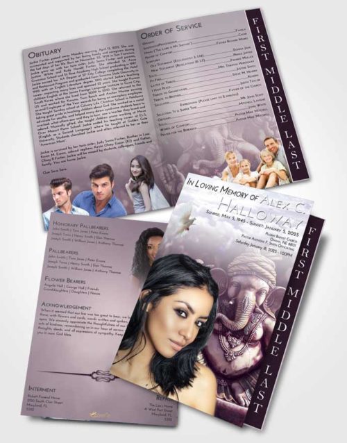 2 Page Graduated Step Fold Funeral Program Template Brochure Lavender Sunrise Ganesha Surprise
