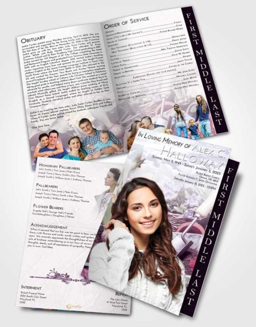 2 Page Graduated Step Fold Funeral Program Template Brochure Lavender Sunrise Gardening Memories