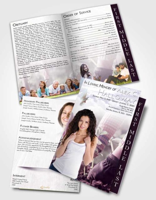 2 Page Graduated Step Fold Funeral Program Template Brochure Lavender Sunrise Gardening Star