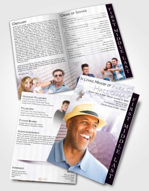 2 Page Graduated Step Fold Funeral Program Template Brochure Lavender Sunrise Golf Day