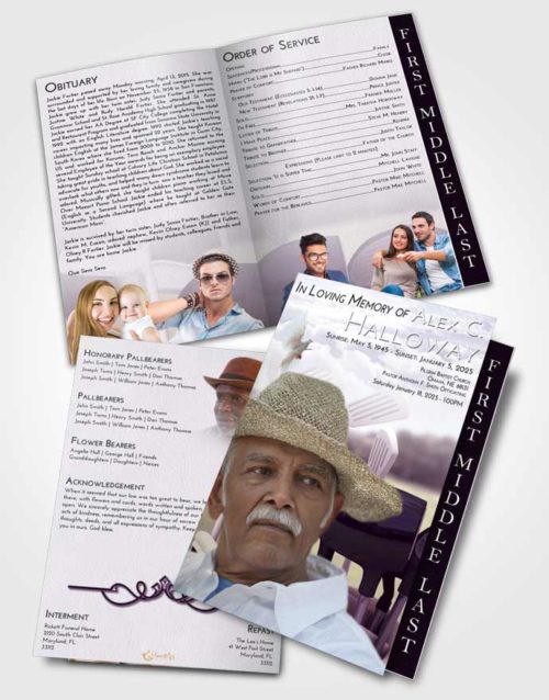 2 Page Graduated Step Fold Funeral Program Template Brochure Lavender Sunrise Golf Fairway