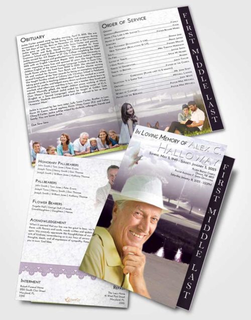 2 Page Graduated Step Fold Funeral Program Template Brochure Lavender Sunrise Golf Paradise