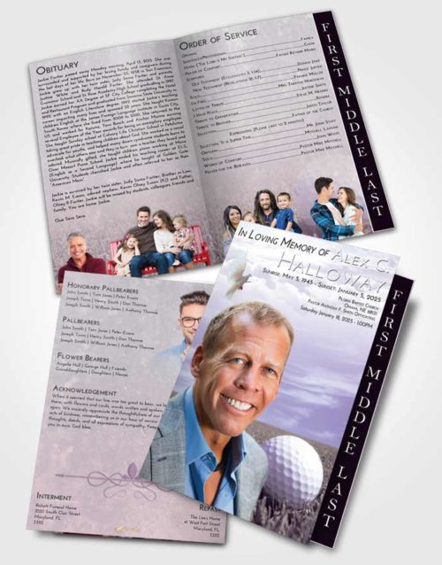 2 Page Graduated Step Fold Funeral Program Template Brochure Lavender Sunrise Golf Serenity