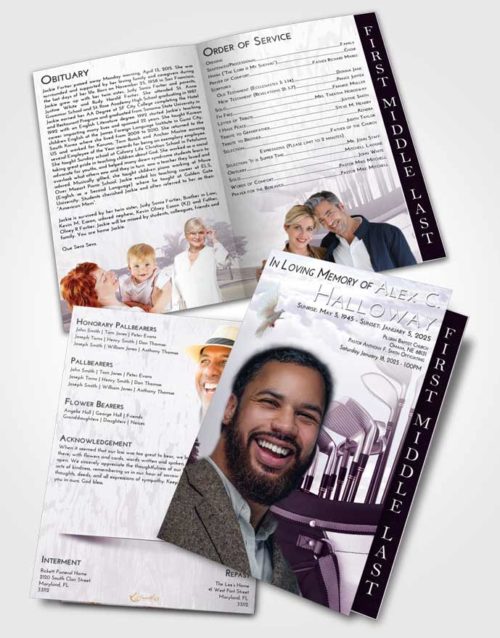 2 Page Graduated Step Fold Funeral Program Template Brochure Lavender Sunrise Golf Set
