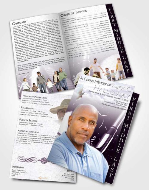 2 Page Graduated Step Fold Funeral Program Template Brochure Lavender Sunrise Golf Swing