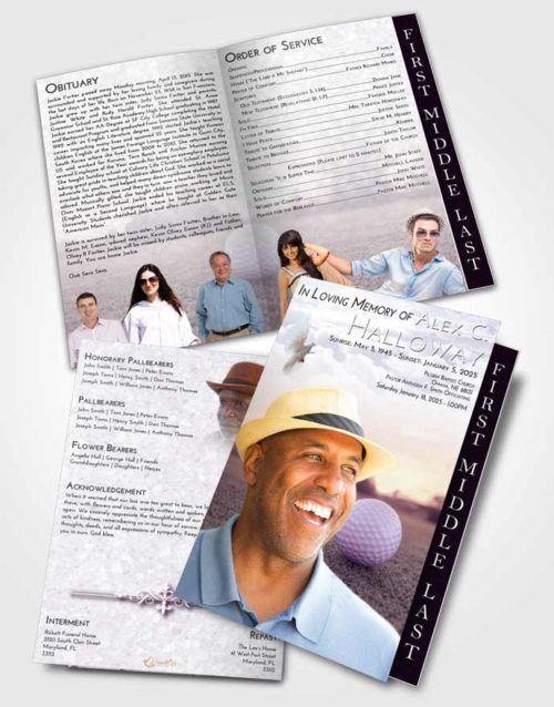2 Page Graduated Step Fold Funeral Program Template Brochure Lavender Sunrise Golfing Honor
