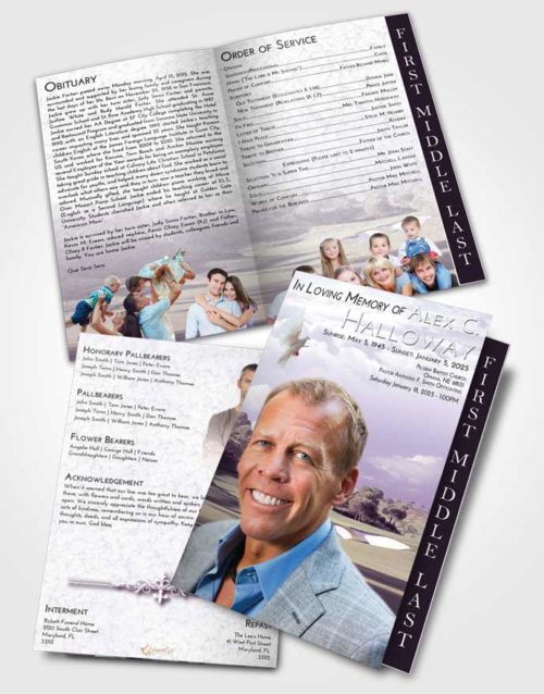 2 Page Graduated Step Fold Funeral Program Template Brochure Lavender Sunrise Golfing Sandtrap
