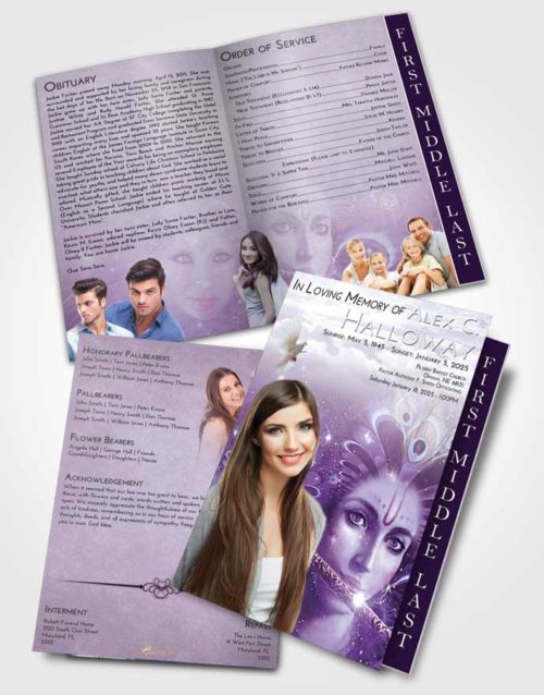 2 Page Graduated Step Fold Funeral Program Template Brochure Lavender Sunrise Hindu Desire