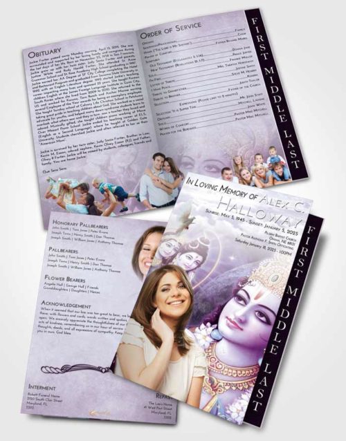 2 Page Graduated Step Fold Funeral Program Template Brochure Lavender Sunrise Hindu Majesty