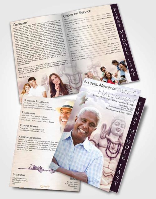 2 Page Graduated Step Fold Funeral Program Template Brochure Lavender Sunrise Hindu Mystery