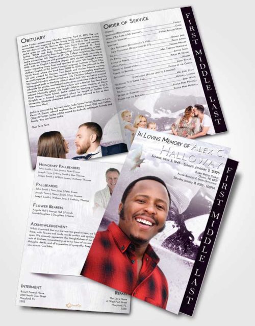 2 Page Graduated Step Fold Funeral Program Template Brochure Lavender Sunrise Hockey Skates
