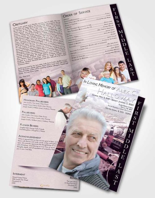 2 Page Graduated Step Fold Funeral Program Template Brochure Lavender Sunrise Hunters Life
