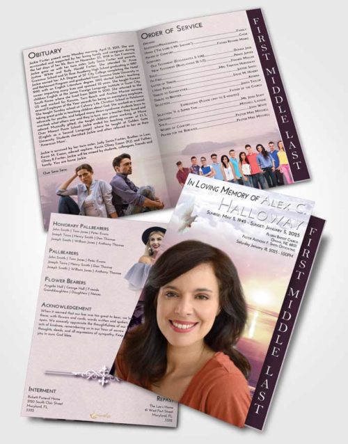 2 Page Graduated Step Fold Funeral Program Template Brochure Lavender Sunrise Italian Sun