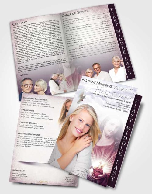 2 Page Graduated Step Fold Funeral Program Template Brochure Lavender Sunrise Jesus Christ