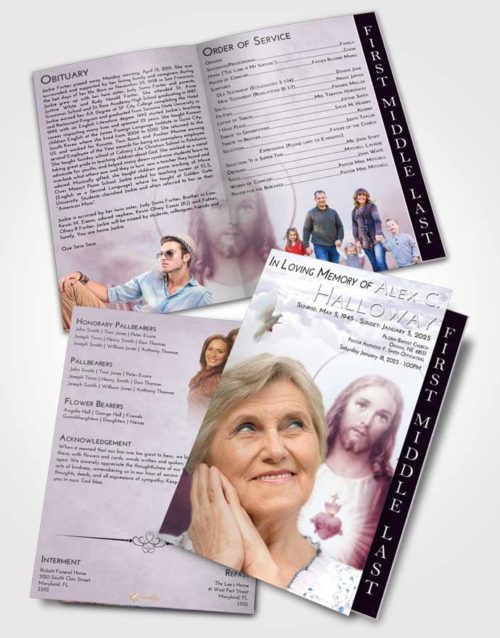 2 Page Graduated Step Fold Funeral Program Template Brochure Lavender Sunrise Jesus our Lord