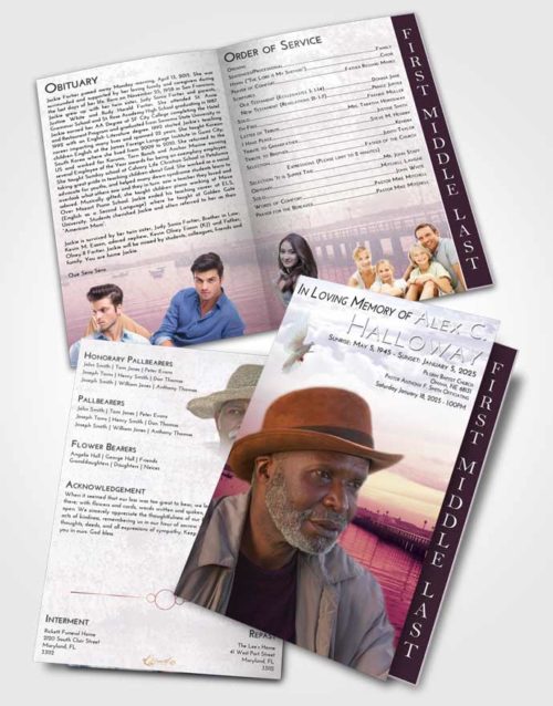 2 Page Graduated Step Fold Funeral Program Template Brochure Lavender Sunrise Lake Drive