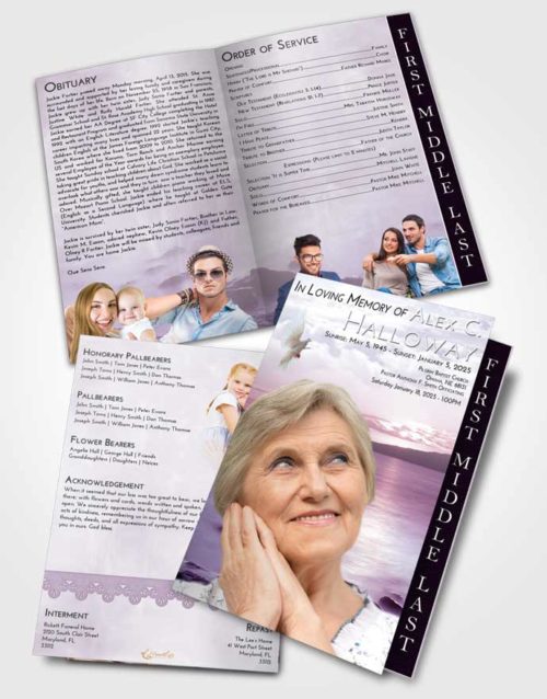 2 Page Graduated Step Fold Funeral Program Template Brochure Lavender Sunrise Lake Front