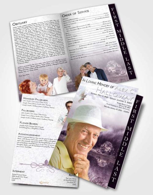 2 Page Graduated Step Fold Funeral Program Template Brochure Lavender Sunrise Lake House