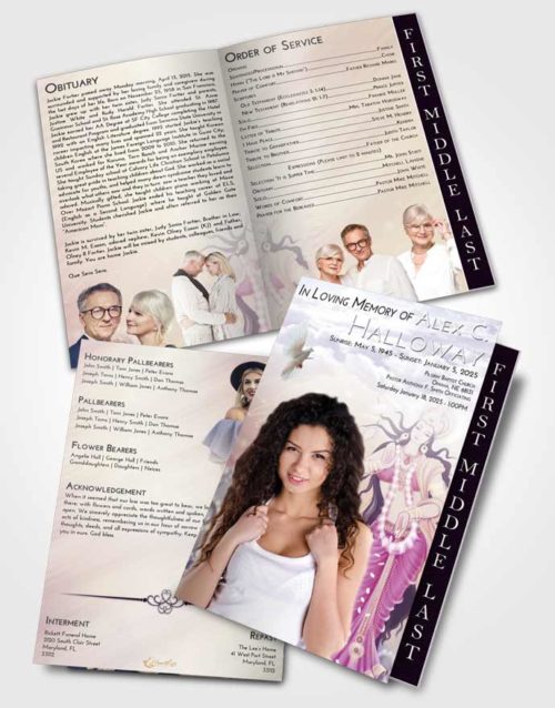 2 Page Graduated Step Fold Funeral Program Template Brochure Lavender Sunrise Lakshmi Divinity