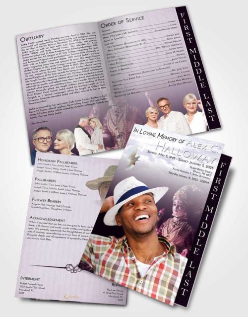 2 Page Graduated Step Fold Funeral Program Template Brochure Lavender Sunrise Lakshmi Surprise