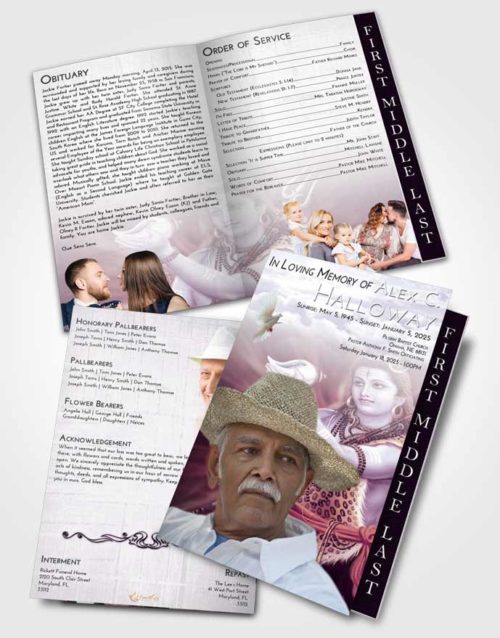 2 Page Graduated Step Fold Funeral Program Template Brochure Lavender Sunrise Lord Shiva Excellence