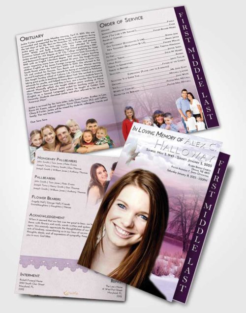 2 Page Graduated Step Fold Funeral Program Template Brochure Lavender Sunrise Lovely Lake