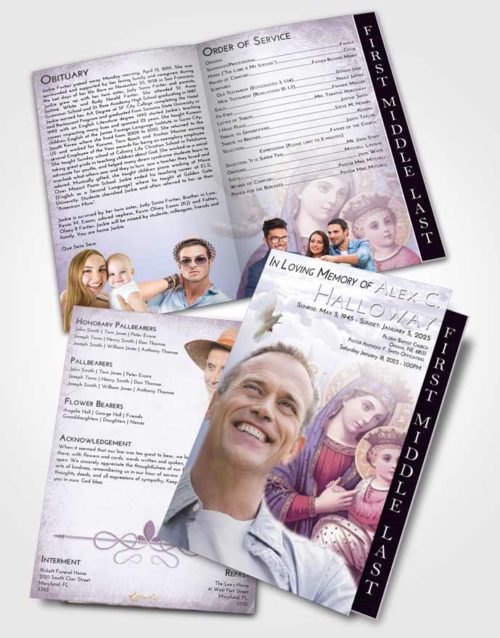 2 Page Graduated Step Fold Funeral Program Template Brochure Lavender Sunrise Marys Love