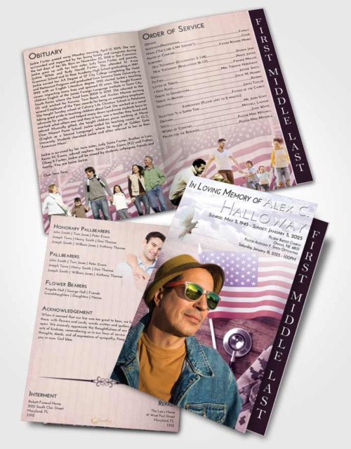 2 Page Graduated Step Fold Funeral Program Template Brochure Lavender Sunrise Military Medical