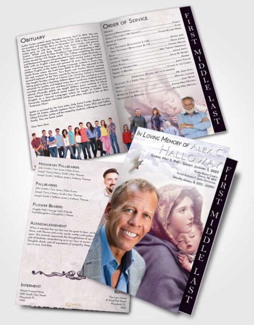 2 Page Graduated Step Fold Funeral Program Template Brochure Lavender Sunrise Mother Mary