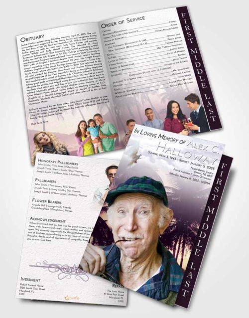 2 Page Graduated Step Fold Funeral Program Template Brochure Lavender Sunrise Palm Paradise