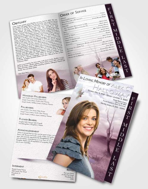 2 Page Graduated Step Fold Funeral Program Template Brochure Lavender Sunrise Peaceful Fall