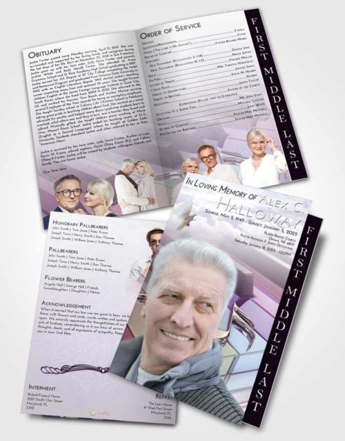 2 Page Graduated Step Fold Funeral Program Template Brochure Lavender Sunrise Piano Keys