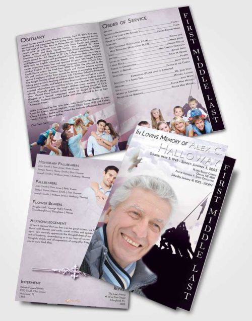 2 Page Graduated Step Fold Funeral Program Template Brochure Lavender Sunrise Proud Veteran