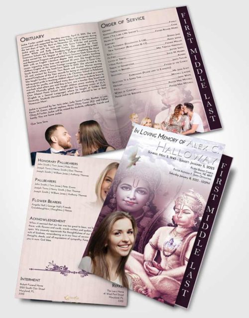 2 Page Graduated Step Fold Funeral Program Template Brochure Lavender Sunrise Ram Bhakth Hanuman