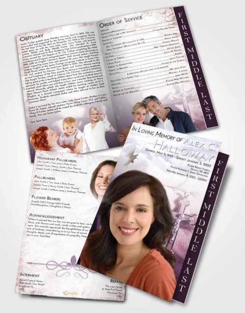 2 Page Graduated Step Fold Funeral Program Template Brochure Lavender Sunrise Rosary Honor